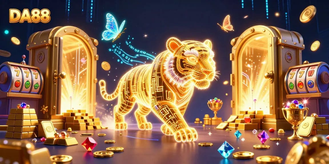 Experience DA88 and vibrant win sequences in a dynamic, 3D digital casino scene.
