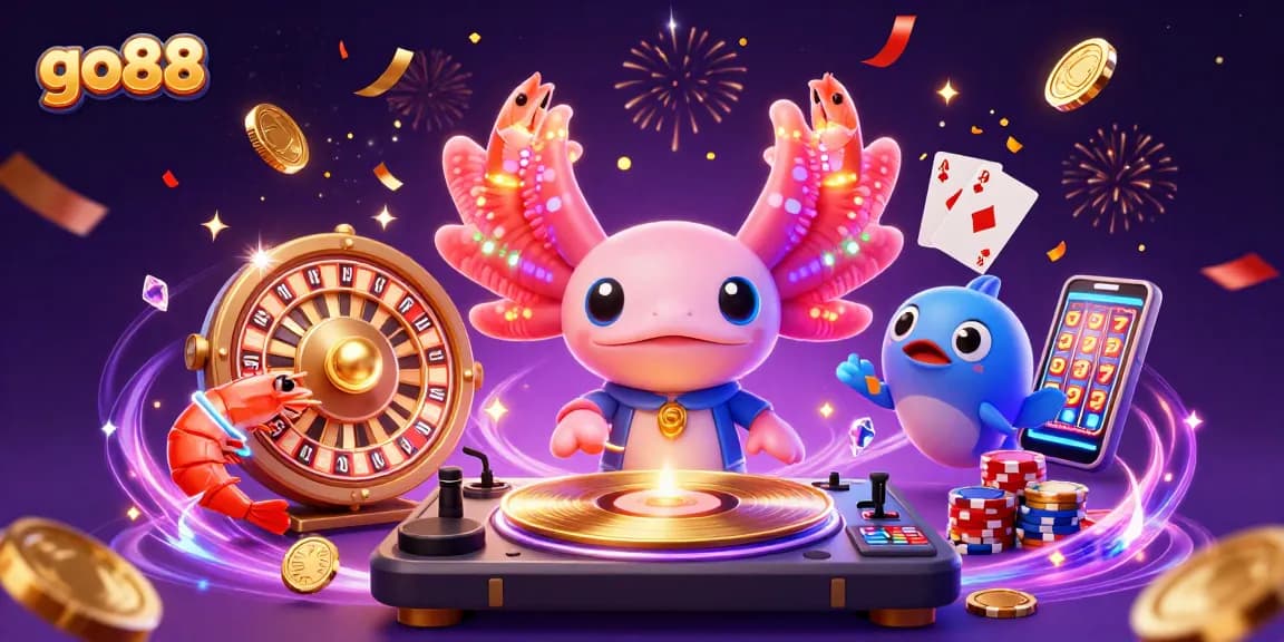 go88 trải nghiệm hấp dẫn với DJ axolotl và các trò chơi casino đầy màu sắc