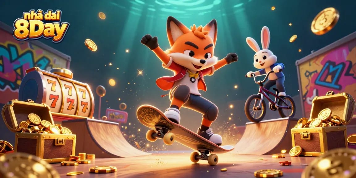 Experience the excitement of Nhà cái 8Day with dynamic characters showcasing thrilling casino gameplay.