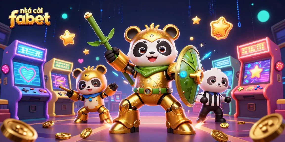 Engage with nhà cái fabet through an action-packed 3D casino illustration of a fighting robot in an arena.