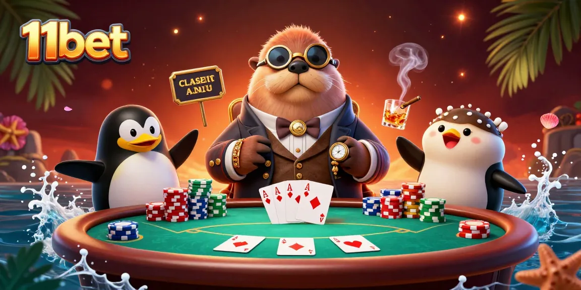 Experience thrilling poker action at 11bet with an underwater scene featuring vibrant characters and elements.