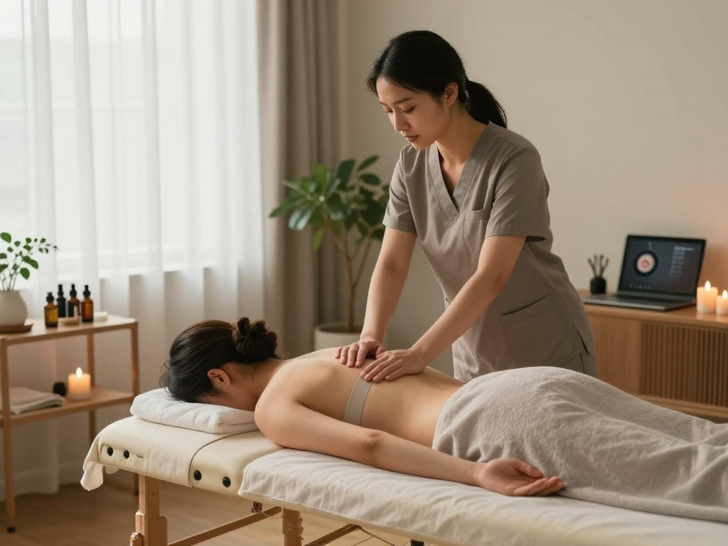 Premium 출장안마 service in a serene home environment, showcasing a relaxing massage experience.