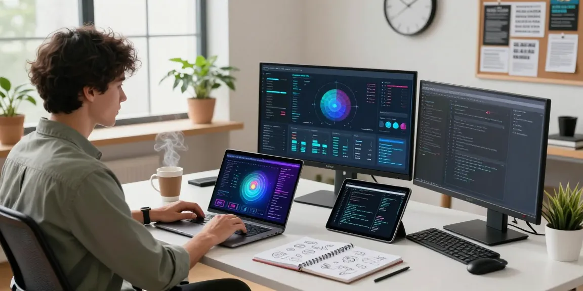 Professional using an AI laptop in a modern tech workspace, showcasing productivity and innovation in 2026.