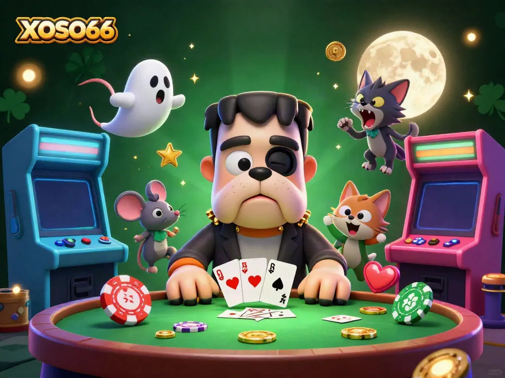 XOSO66 brings excitement with a lively scene featuring cartoon characters in a casino setting.