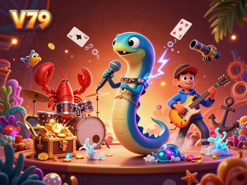 Experience V79's exhilarating underwater casino with a DJ eel and vibrant gameplay elements.