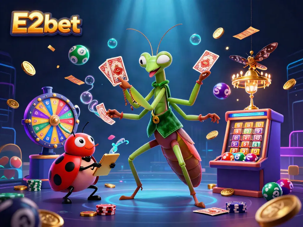 Experience the vibrant gaming atmosphere at E2bet with dynamic characters and exciting game elements.