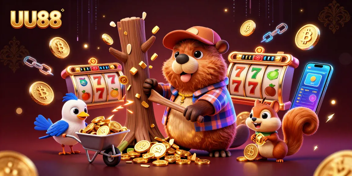 Engage in thrilling slots with UU88 featuring a beaver in action, winning golden coins