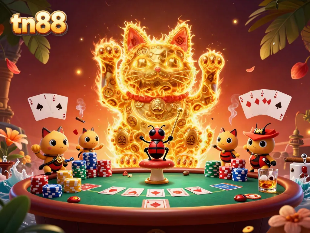 Engage with thrilling tn88 gaming experiences surrounded by vibrant casino elements in an ultra-detailed graphic.