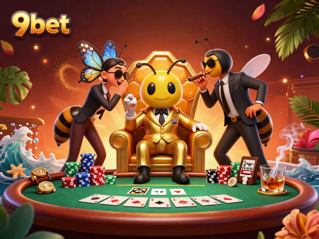 Join the excitement of 9bet with a vibrant casino scene filled with gaming elements.