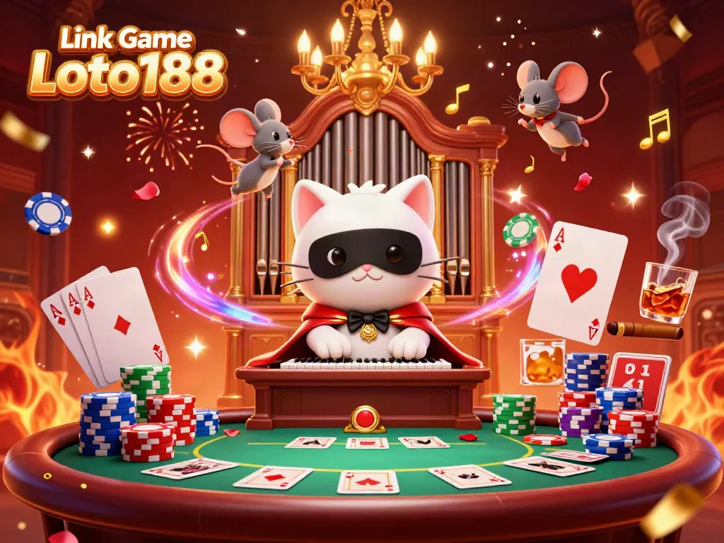Engage with Link Game Loto188 in a vibrant 3D casino scene with unique characters and elements.
