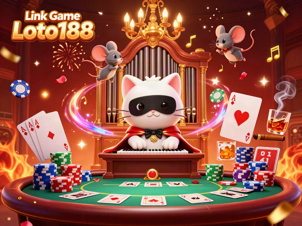 Engage with Link Game Loto188 in a vibrant 3D casino scene with unique characters and elements.