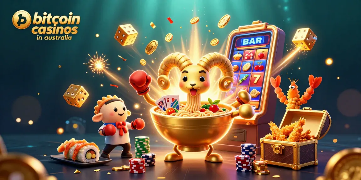 Experience the excitement of bitcoin casinos in australia with vibrant cartoon characters and dynamic casino elements.