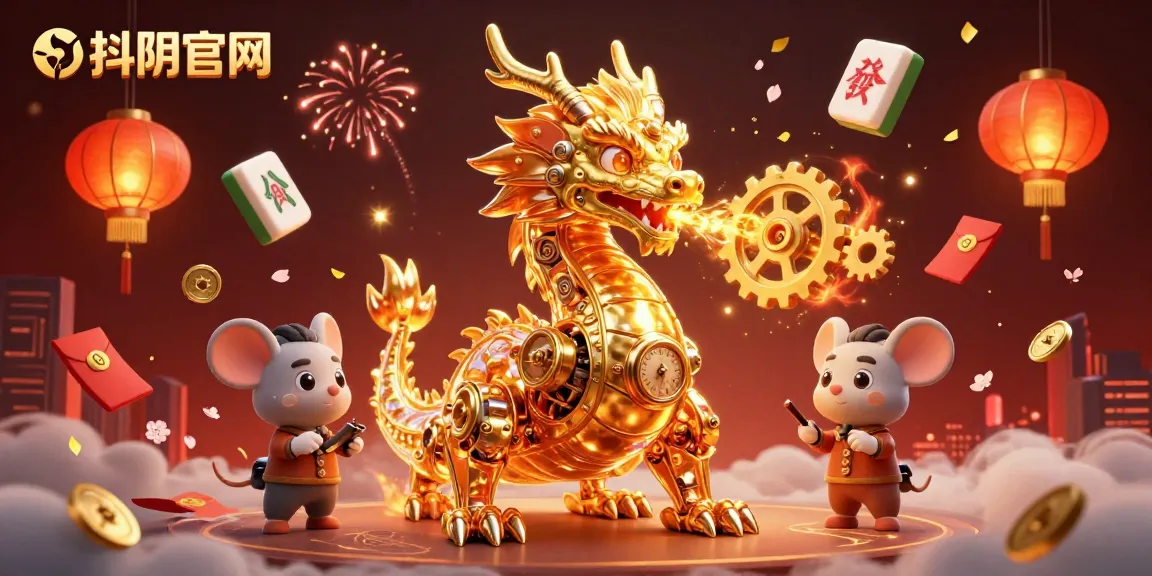 Engaging with 抖阴官网 for thrilling casino experiences, featuring a golden dragon amidst vibrant gaming elements.