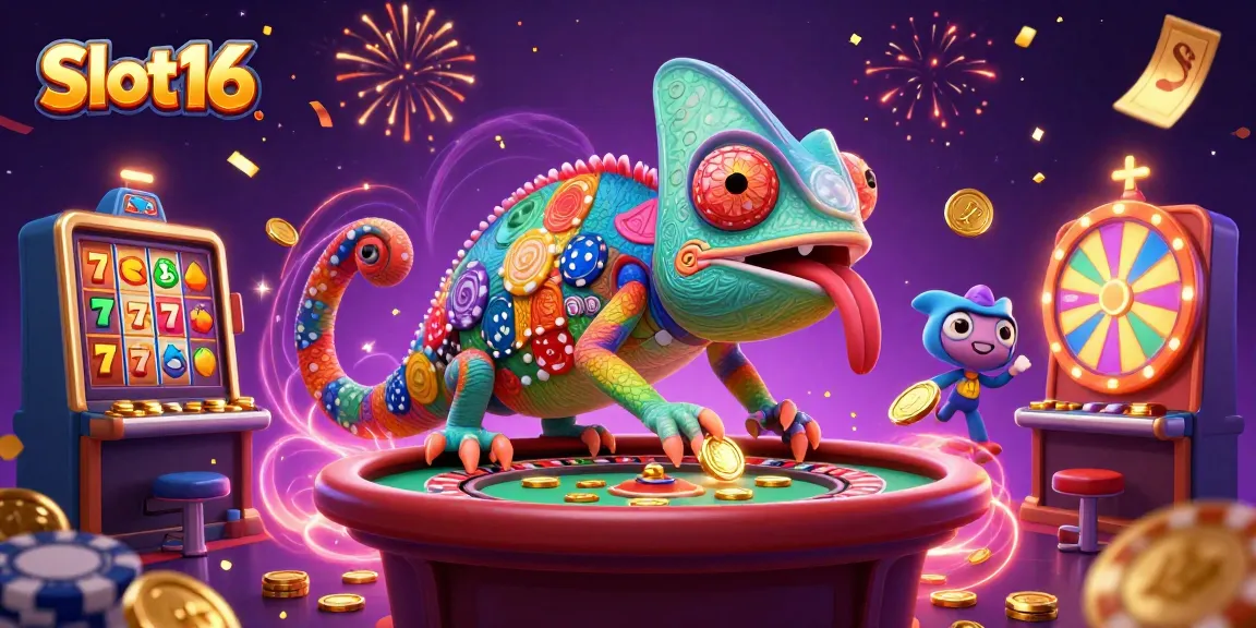 Experience Slot16 with vibrant casino gameplay full of colorful reels, tickets, and dynamic energy.
