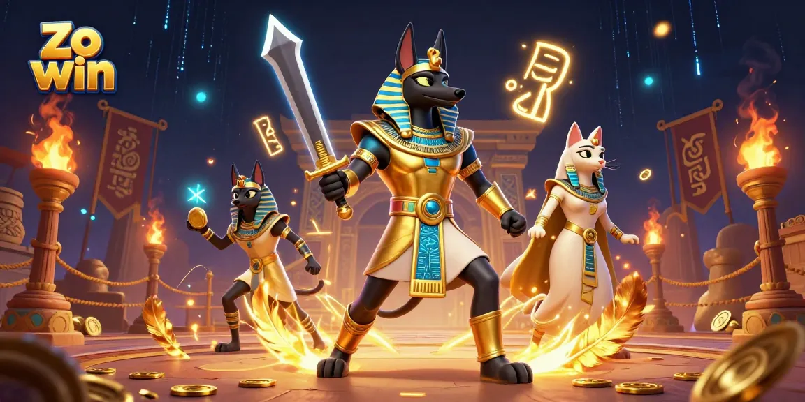 Engage in thrilling gameplay at Zo win with Egyptian warriors amidst vibrant casino elements.
