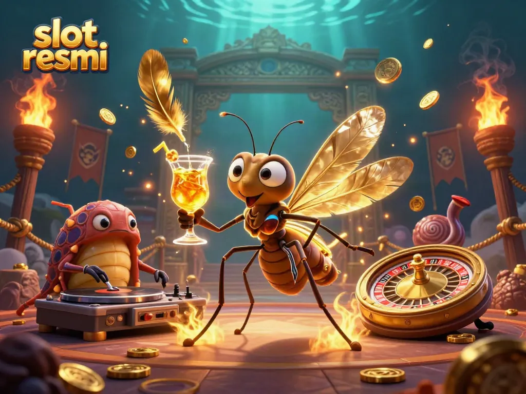 Experience the excitement of slot resmi with a cartoon scene featuring unique casino characters.