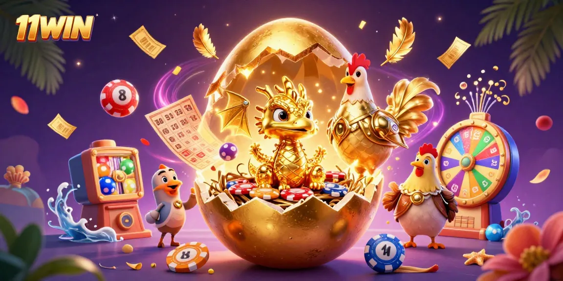 Engage in thrilling gameplay at 11WIN, featuring vibrant lottery balls and a golden baby dragon!