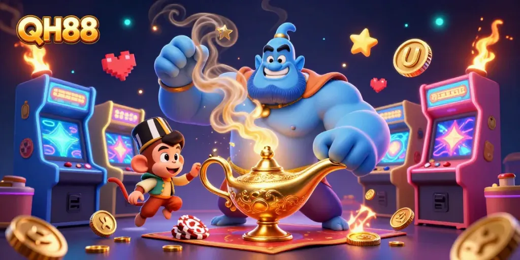 Engage in thrilling QH88 casino adventures with our vibrant 3D illustrated characters and game elements.