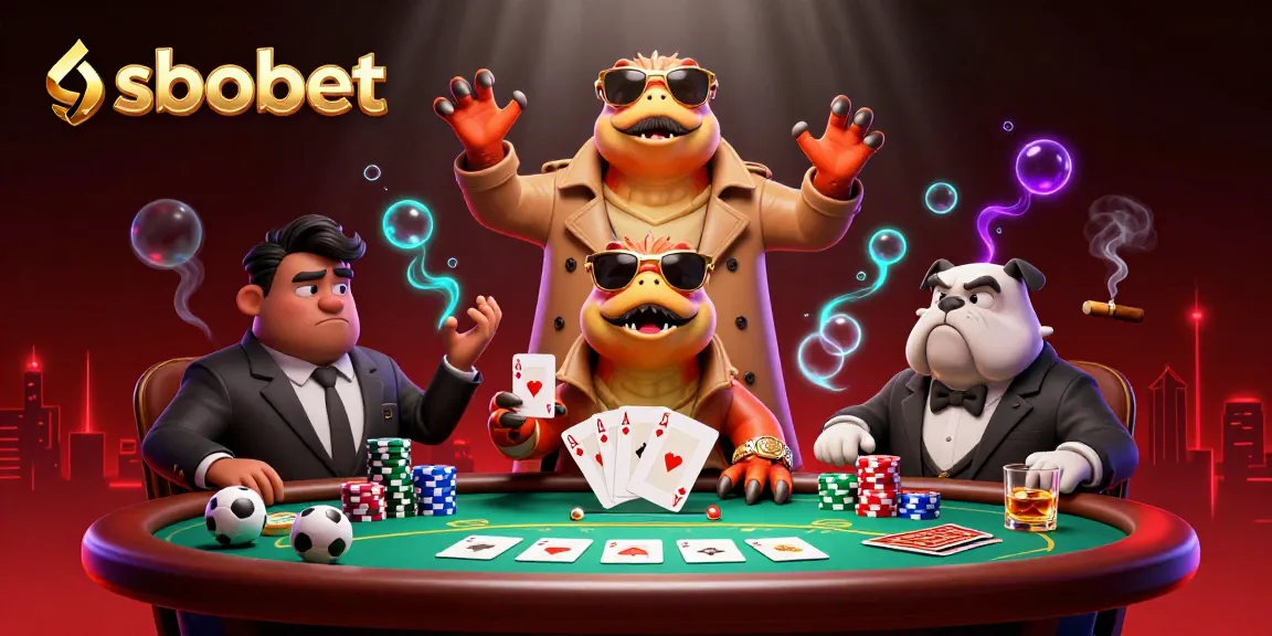 Experience thrilling sbobet sports betting excitement with vibrant raptors and poker elements in a dynamic casino scene.