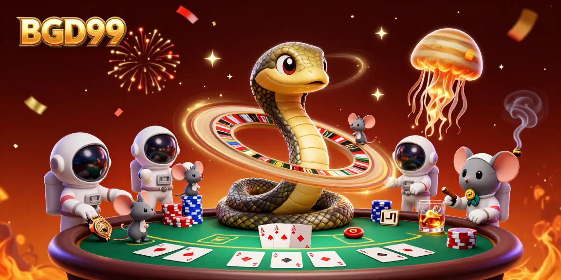 Engaging illustration of BGD99, showcasing a cosmic dealer and astronaut mice betting on a roulette wheel.