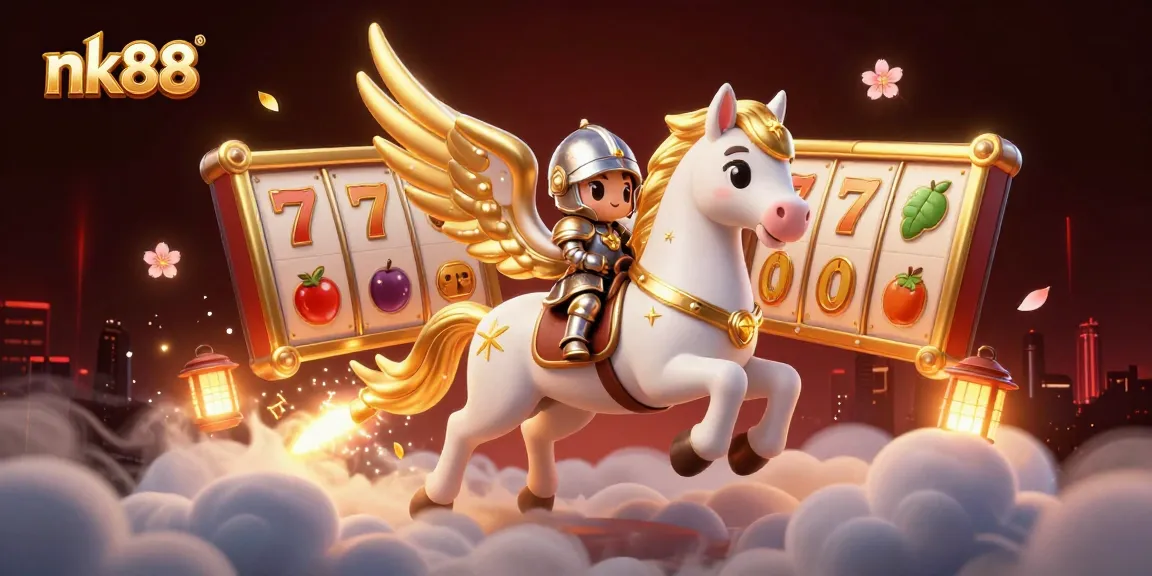 Experience the thrill of nk88 casino with a celestial horse and magical elements in a vibrant scene.