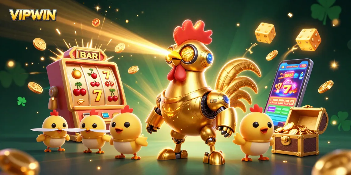 Experience thrilling gameplay at VIPWIN with a dynamic casino scene featuring vibrant slot machines and jackpots.