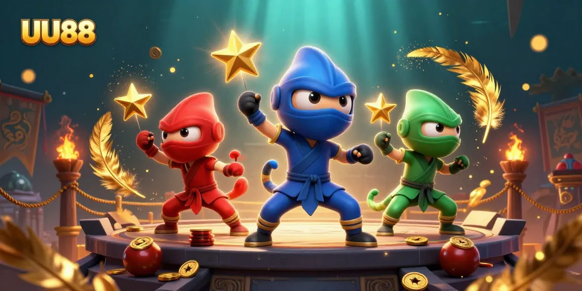 The UU88 casino scene with chameleon ninjas showcases thrilling action and vibrant gaming elements.