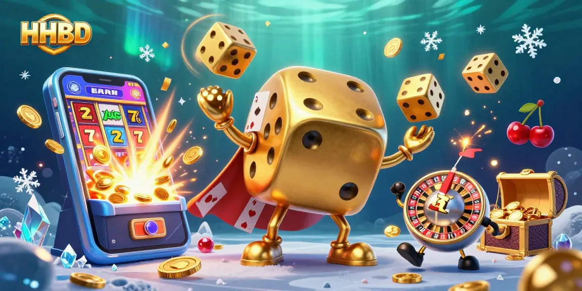HHBD's dynamic casino adventure showcases golden dice characters bursting with jackpots and excitement.