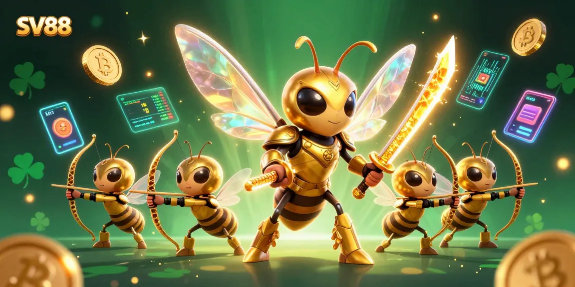 Experience thrilling gameplay at SV88's vibrant gaming environment with gold-themed characters and crypto elements.