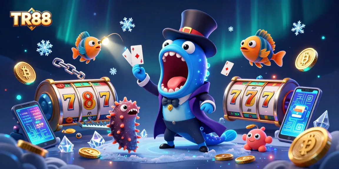 Experience live gaming at TR88 with magic tricks and vibrant casino elements around a bioluminescent eel.