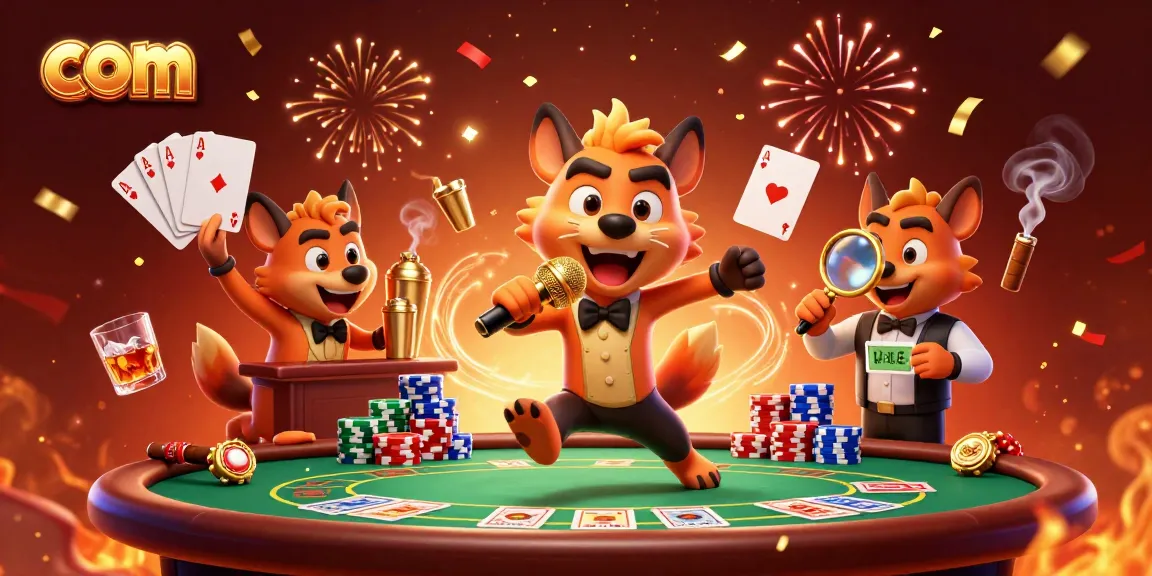 Join the com-inspired hyenas at a vibrant casino scene mixing drinks and telling jokes.