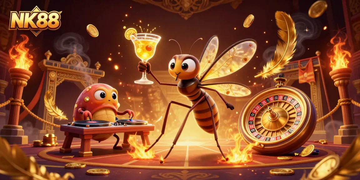 Join the action at NK88 with a lively casino scene featuring unique characters and vibrant game elements.