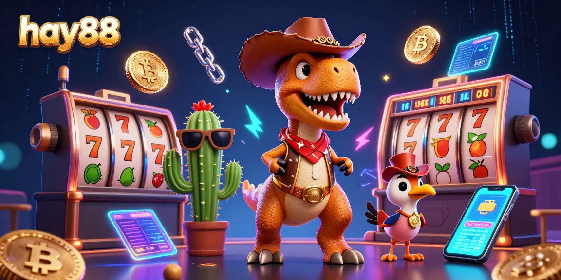Experience exhilarating gaming action at hay88 with 3D slots, jackpots, and crypto elements in a vibrant scene.