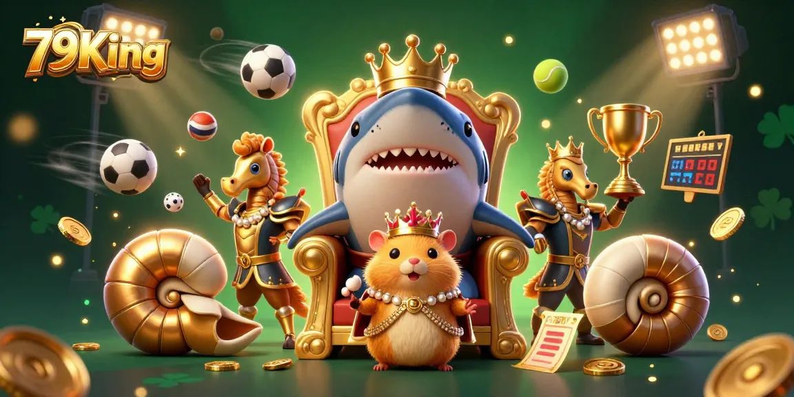 Join the excitement with 79King as a fierce golden hamster king reigns in a vibrant casino scene.