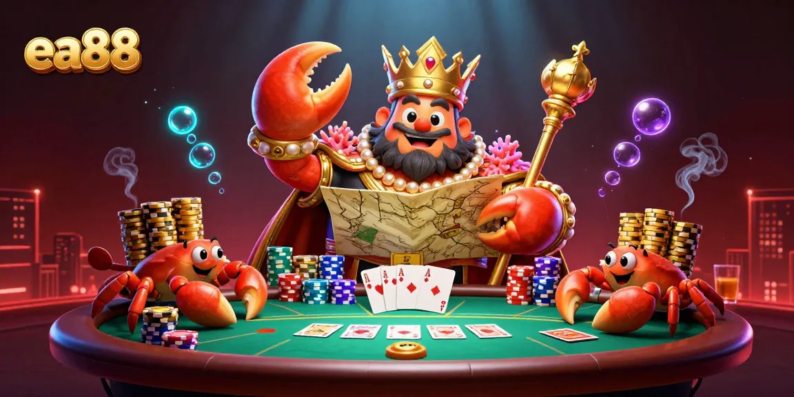 Engage with spectacular ea88 opportunities in this vibrant 3D casino scene featuring a golden crab emperor.
