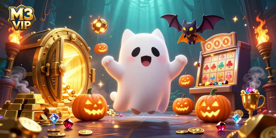 Win at M3 VIP with the thrilling spooky casino experience featuring a ghost cat and vampire bat!