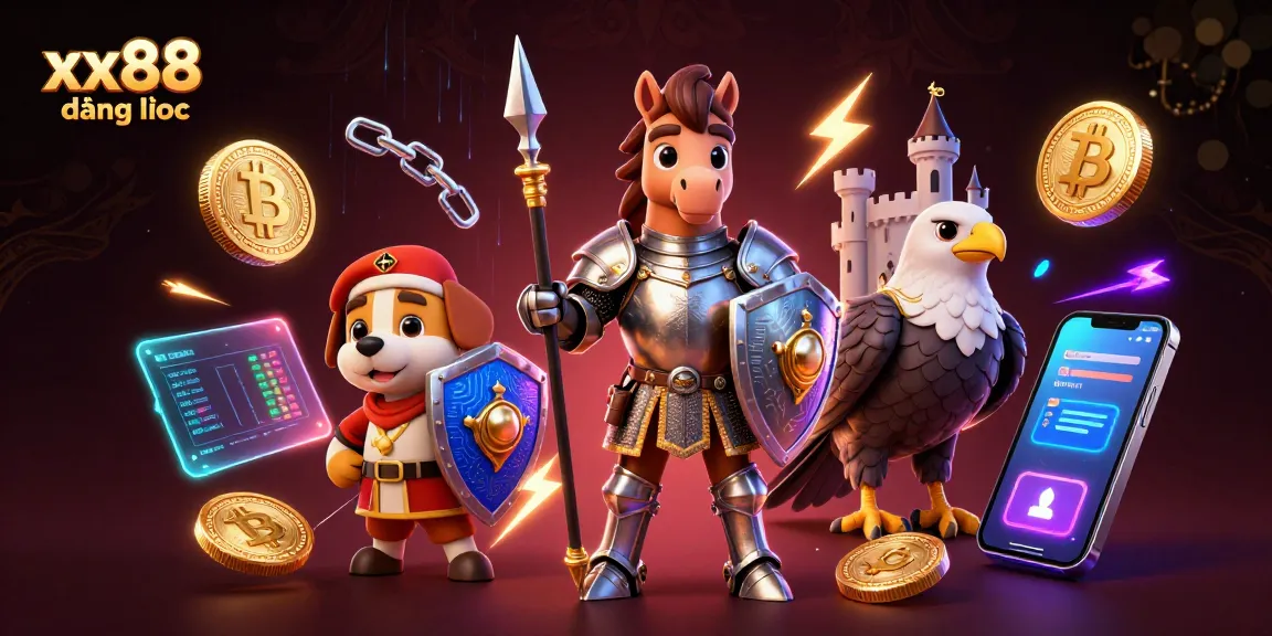 Play and win with the vibrant xx88 đăng nhập casino scene featuring medieval characters and crypto elements.