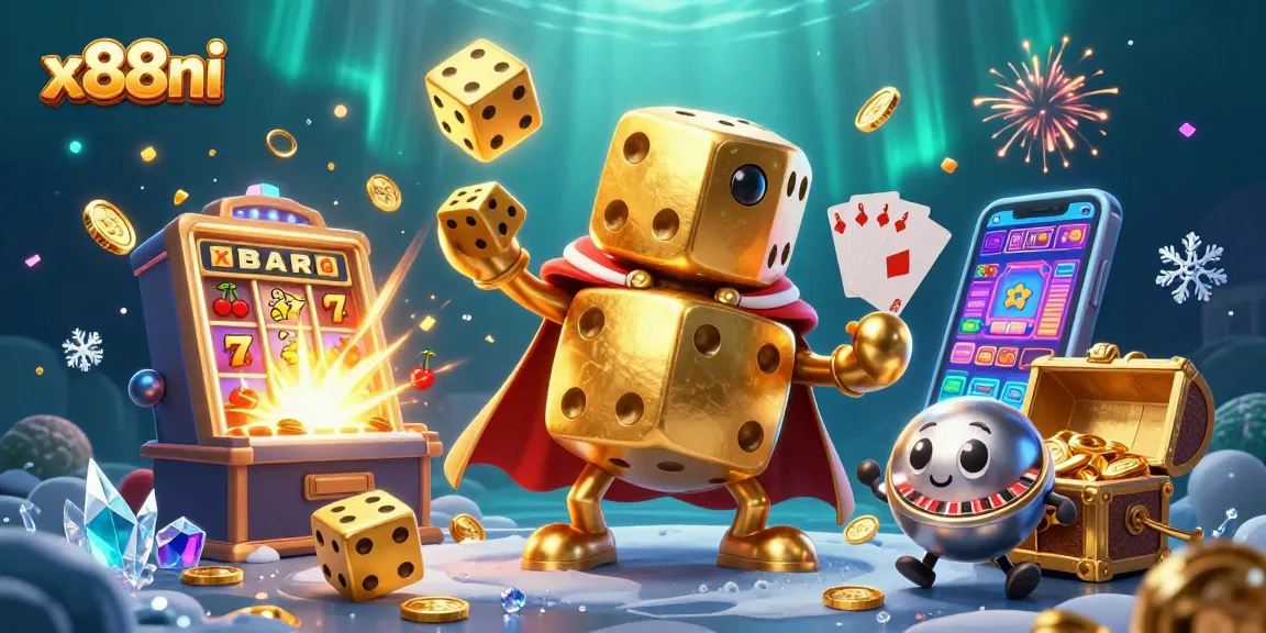 Experience exciting gambling at x88ni with a high-energy 3D illustration of dice, jackpots, and casino fun.