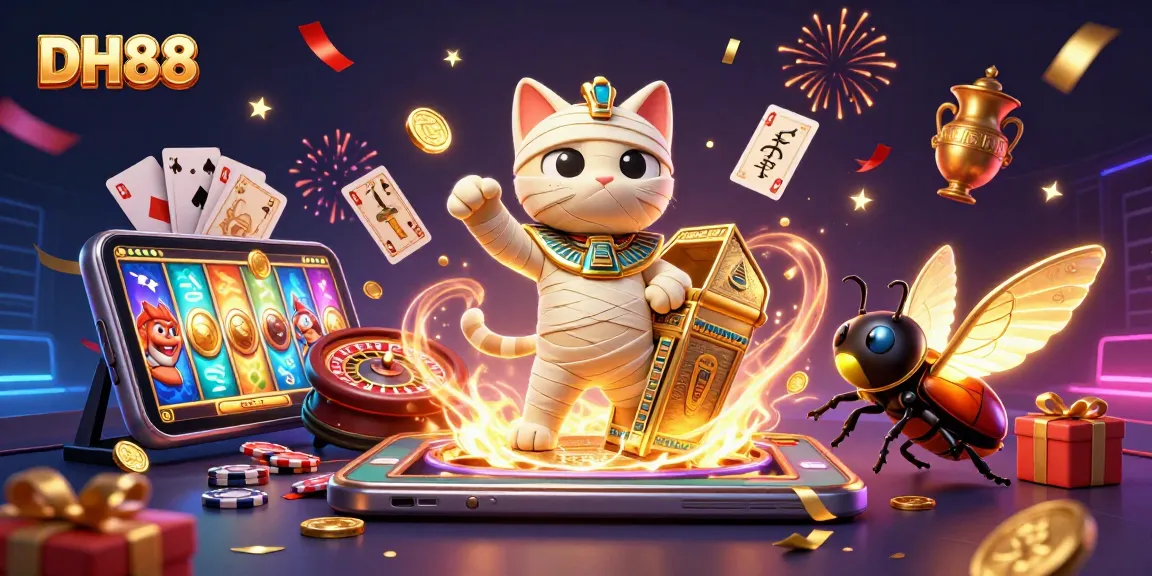 Experience vibrant gaming excitement with DH88's stunning Egyptian-themed casino illustration.
