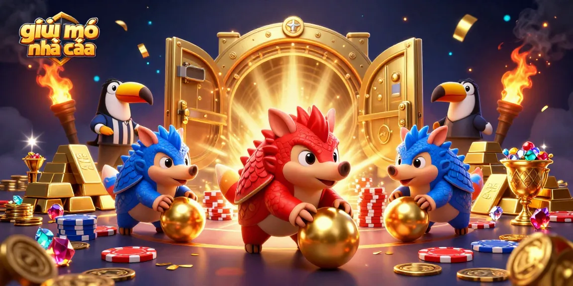 Engage with the vibrant scene showcasing giải mã nhà cái in a playful casino atmosphere with lively pangolins.
