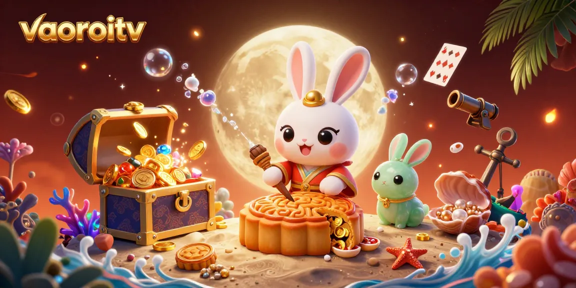 Indulge in vaoroitv with a captivating illustration featuring a moon rabbit alongside poker chips, gold coins, and casino elements.