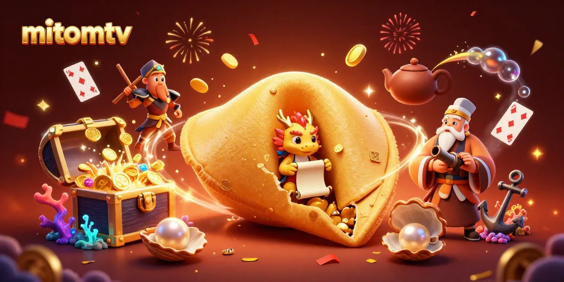 Experience thrilling action with mitomtv's vibrant golden dragon and fortune cookie scene.
