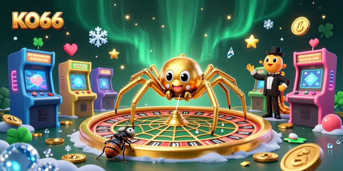 Experience thrilling bets at KO66 with a 3D golden spider and centipede dealer in a vibrant casino.