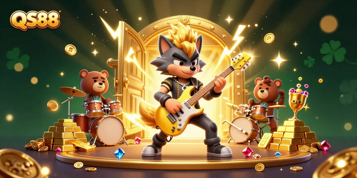 Join the excitement at QS88's dazzling casino stage with thrilling rock music and shining treasures.