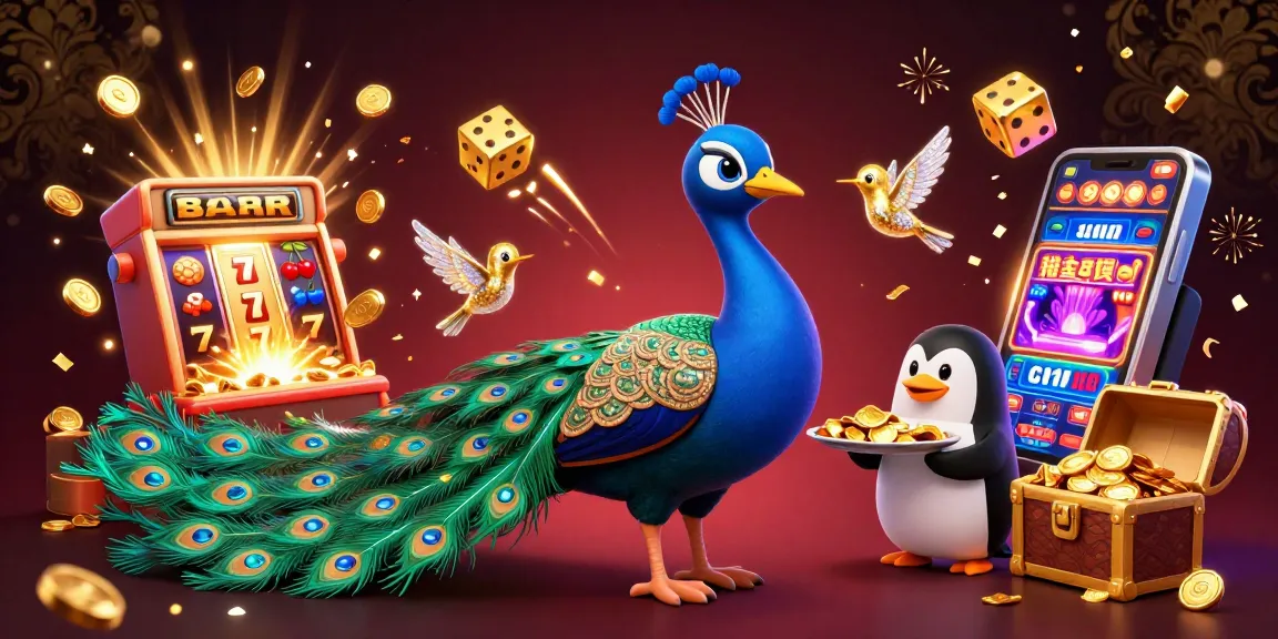 Experience the excitement of qs88 with an elegant scene of casino action featuring a peacock, penguin, and hummingbird.