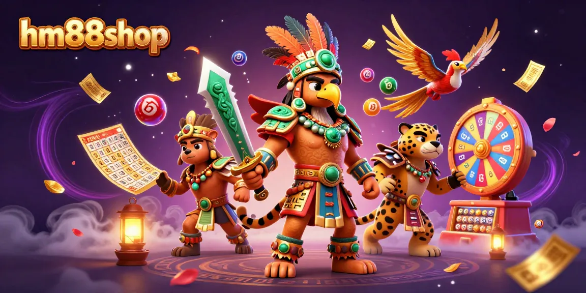 Win prizes with hm88shop in this vibrant 3D casino scene featuring lottery elements!