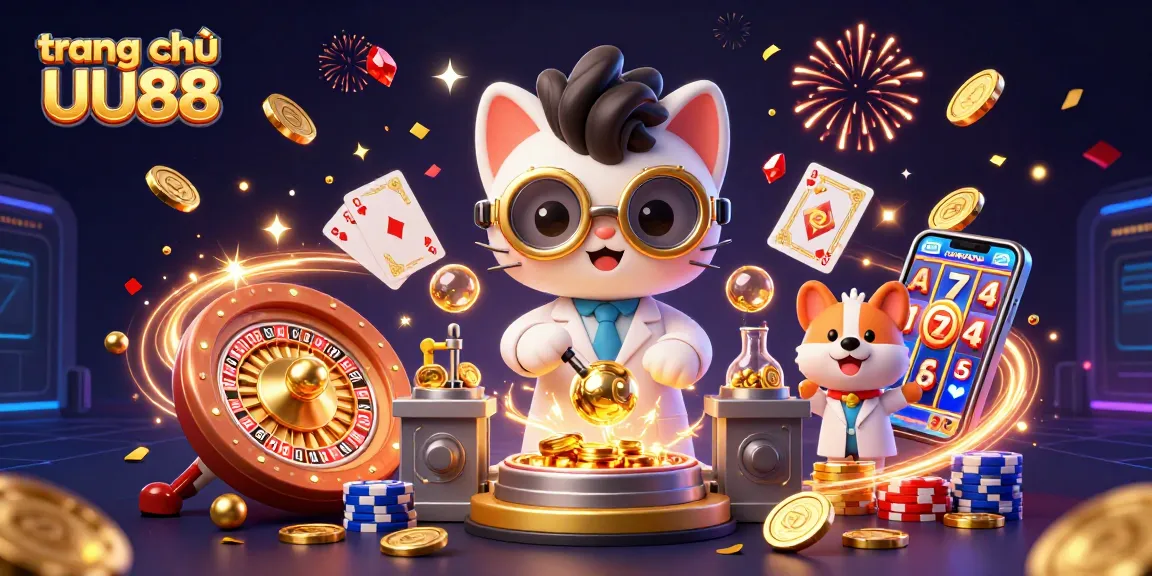 Experience excitement and rewards at trang chủ UU88 with thrilling casino games and gold coins flying everywhere.