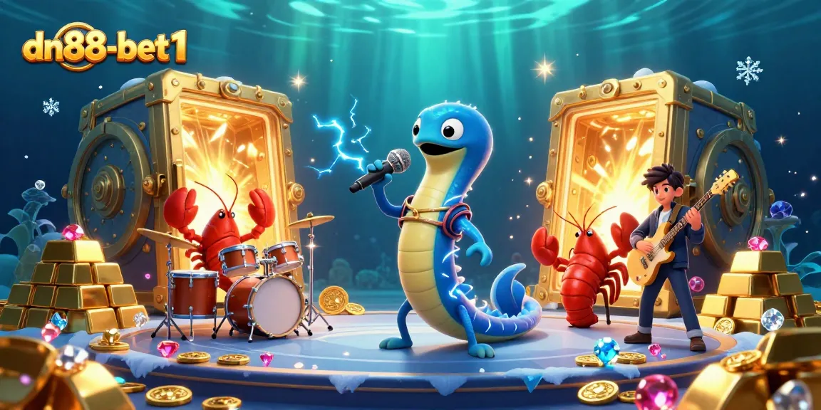 Experience thrilling wins at dn88-bet1 with an electric underwater casino scene featuring an eel DJ.