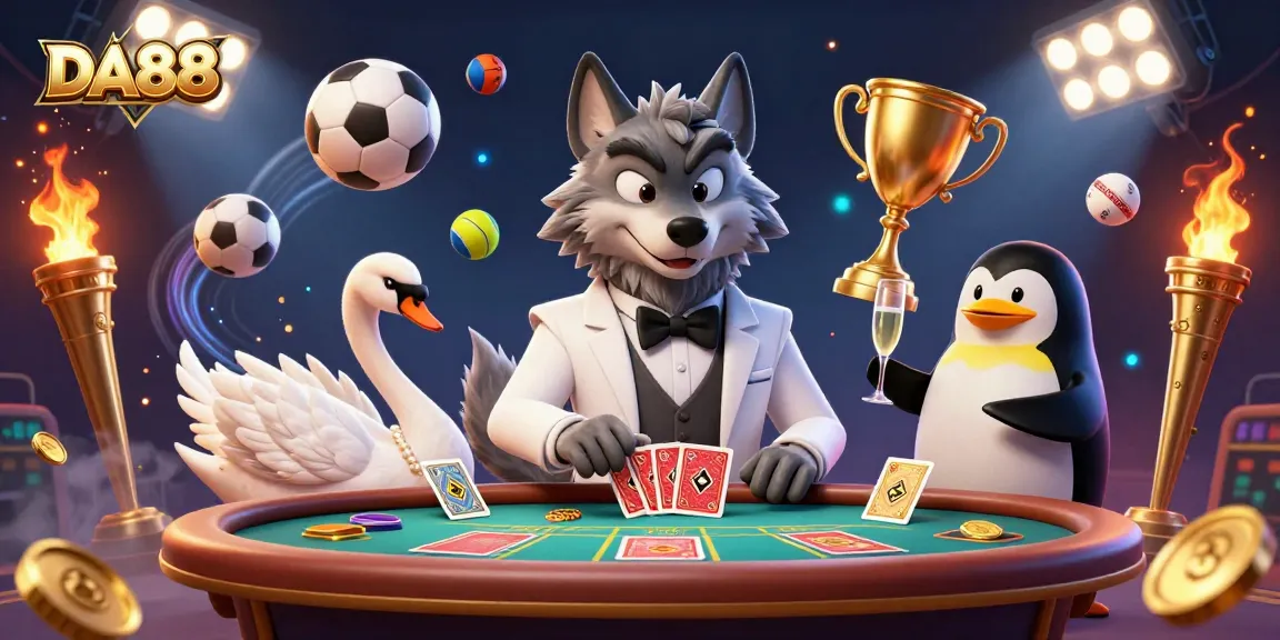 DA88's dynamic casino scene showcases engaging characters amidst vibrant gambling elements.