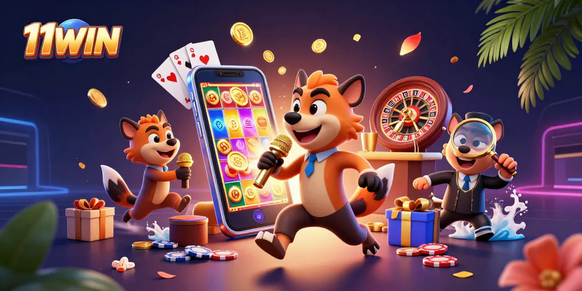 Experience the vibrant comedy casino scene of 11WIN with hyenas entertaining at a lively club.